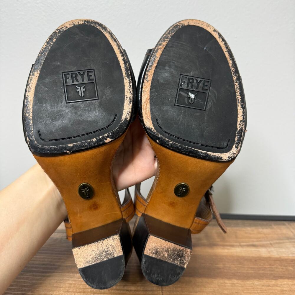 Frye Black and Brown Leather Block Heel Sandals - Picture 10 of 13